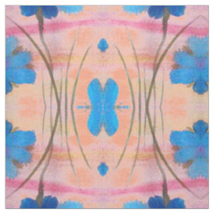 Colourful Blue Pink and Peach Floral Print Fabric