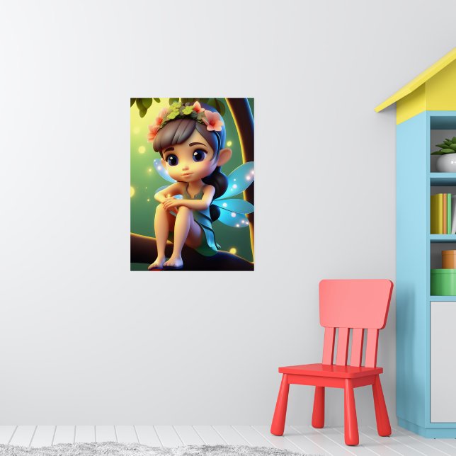 Colourful Blue Pixie Fairy Child's Wall Poster (Nursery 1)