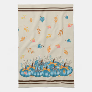 Colourful Blue Pumpkins Beige Kitchen Towel