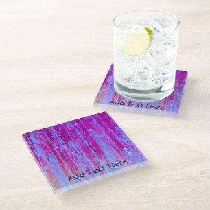 Colourful Blue, Purple and Pink Abstract Art Glass Coaster
