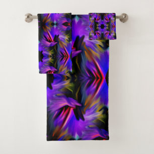 Colourful Blue Purple Brush Swirls Abstract      Bath Towel Set