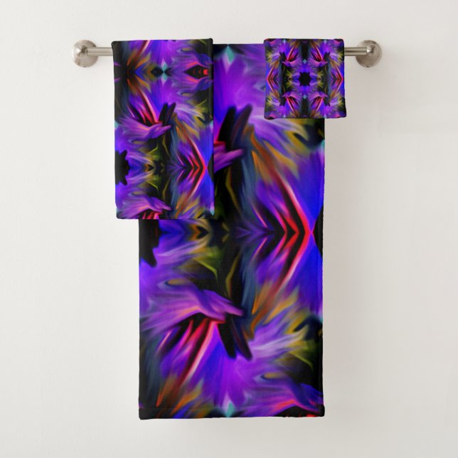 Colourful Blue Purple Brush Swirls Abstract      Bath Towel Set (Insitu)