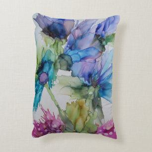Colourful Blue Purple Pink Green Floral Art Accent Pillow