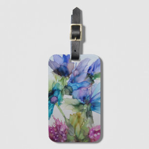 Colourful Blue Purple Pink Green Floral Art Luggage Tag