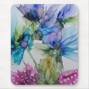 Colourful Blue Purple Pink Green Floral Art Mouse Pad