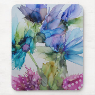 Colourful Blue Purple Pink Green Floral Art Mouse Pad