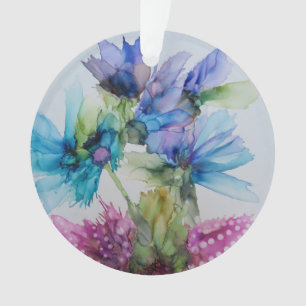 Colourful Blue Purple Pink Green Floral Art   Ornament