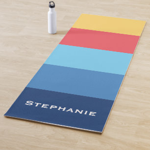 Colourful Blue Red Orange Abstract Stripes Name Yoga Mat