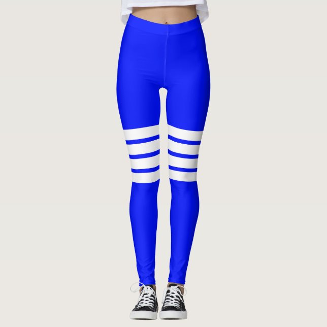 Colourful Blue Retro Stripes Striped Pattern Leggings (Front)