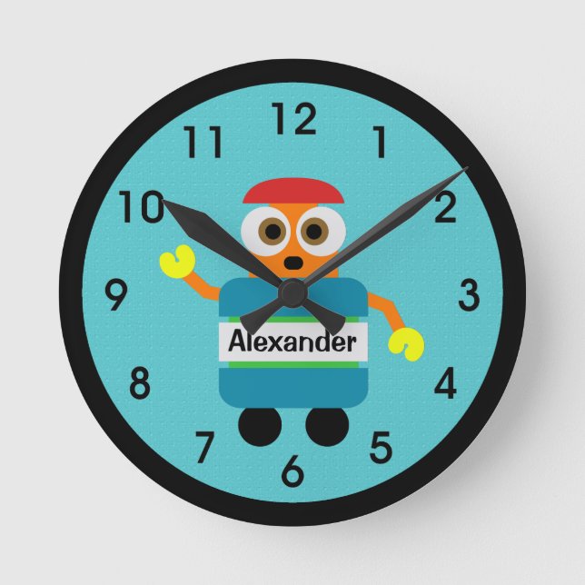 Colourful Blue Robot Acrylic Wall Clock (Front)