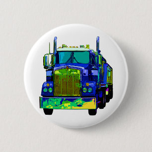 Colourful Blue Semi Truck 2 Inch Round Button