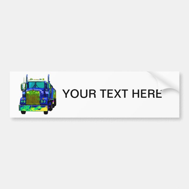 Colourful Blue Semi Truck Bumper Sticker (Front)
