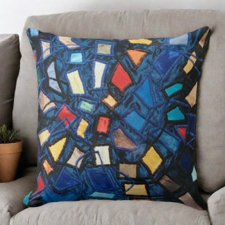 Colourful blue stained glass aspect  abstract  throw pillow