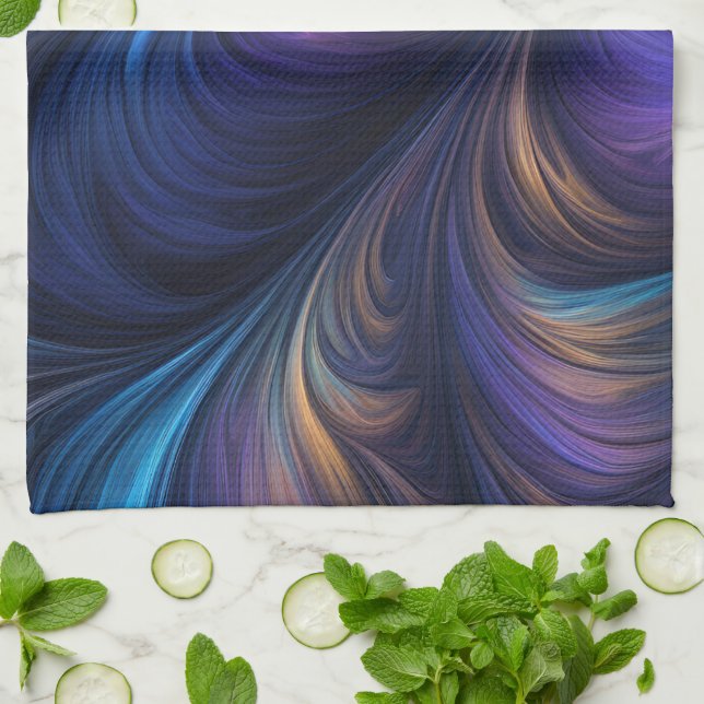 Colourful Blue Swirl Pattern Kitchen Towel (Folded)