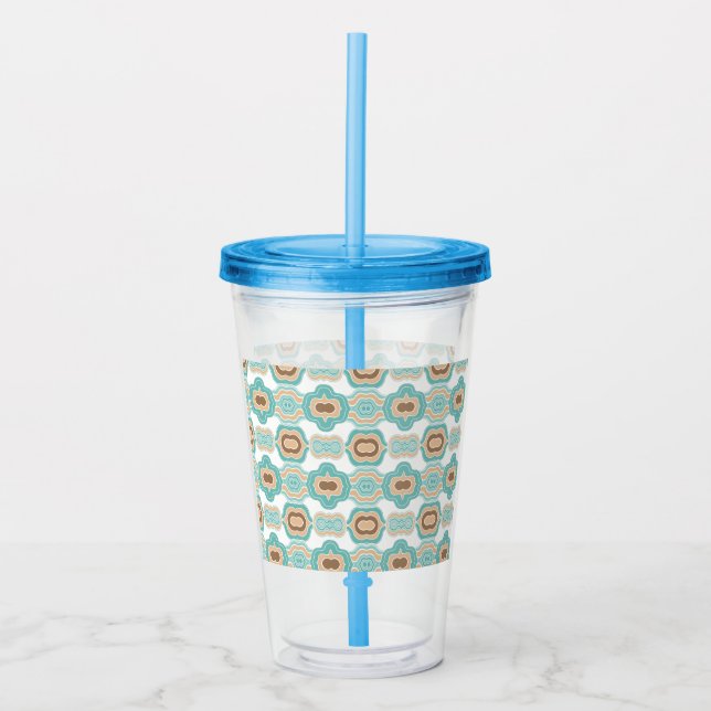 Colourful blue/tan/brown medallion acrylic tumbler (Front)
