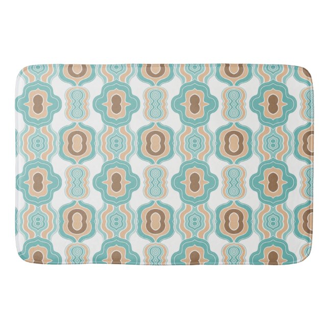 Colourful blue/tan/brown medallion bath mat (Front)
