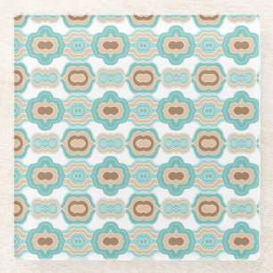 Colourful blue/tan/brown medallion glass coaster