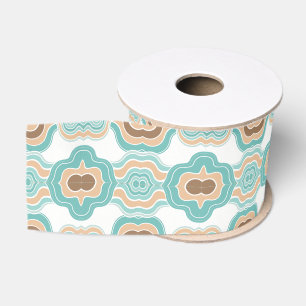 Colourful blue/tan/brown medallion grosgrain ribbon