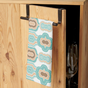 Colourful blue/tan/brown medallion kitchen towel