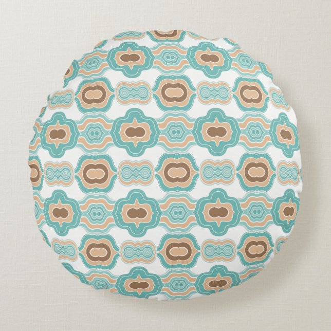 colourful blue/tan/brown medallion round pillow (Front)