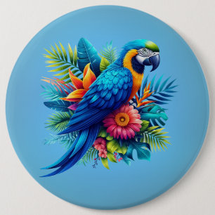 Colourful, blue tropical macaw  6 inch round button