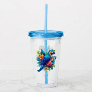 Colourful, blue tropical macaw  acrylic tumbler
