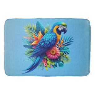 Colourful, blue tropical macaw bath mat