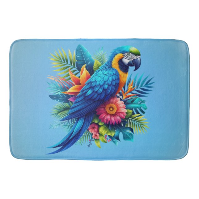 Colourful, blue tropical macaw  bath mat (Front)