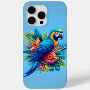 Colourful, blue tropical macaw iPhone 15 pro max case