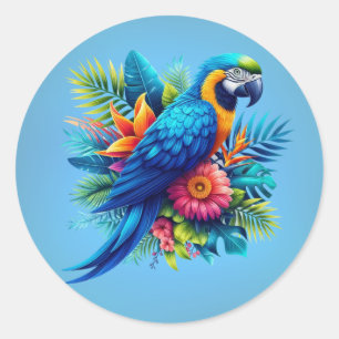 Colourful, blue tropical macaw  classic round sticker