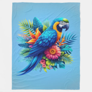 Colourful, blue tropical macaw fleece blanket