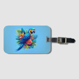 Colourful, blue tropical macaw luggage tag
