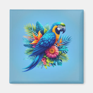 Colourful, blue tropical macaw magnet