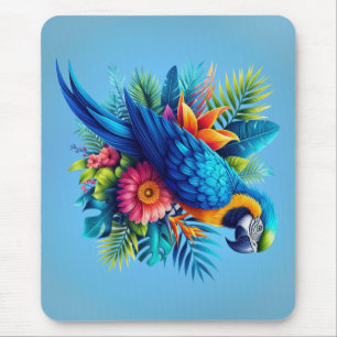 Colourful, blue tropical macaw mouse pad