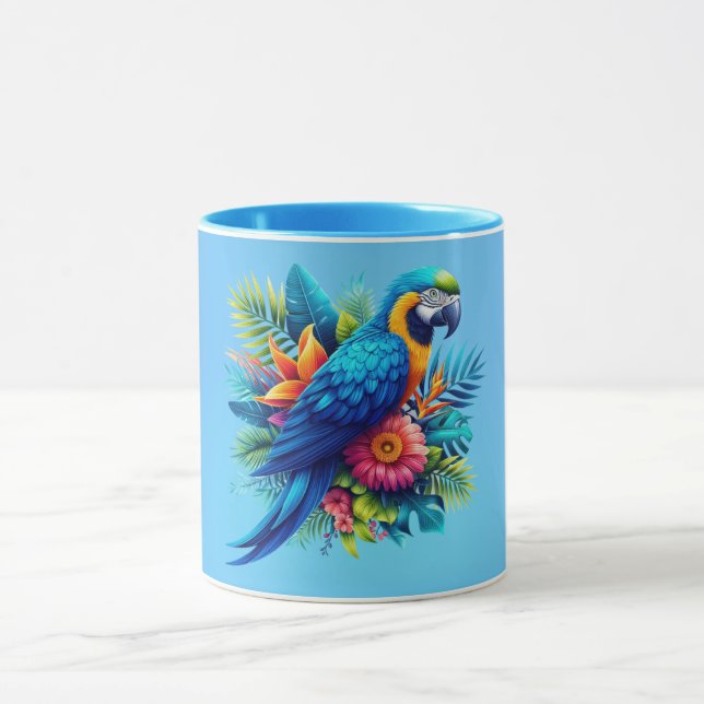 Colourful, blue tropical macaw  mug (Center)