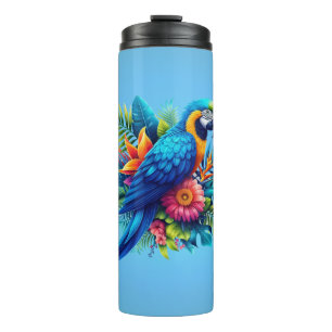 Colourful, blue tropical macaw  thermal tumbler