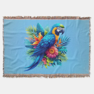 Colourful, blue tropical macaw throw blanket
