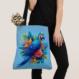 Colourful, blue tropical macaw tote bag