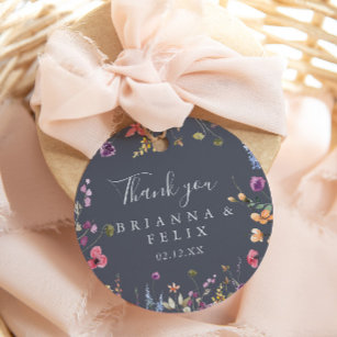 Colourful Blue Wild Floral Thank You Wedding Favou Classic Round Sticker