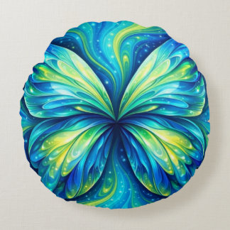 Colourful Blue, Yellow, Black Round Pillow