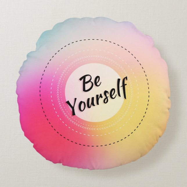 Colourful Blur Background Inspiring Quote Round Pillow (Front)