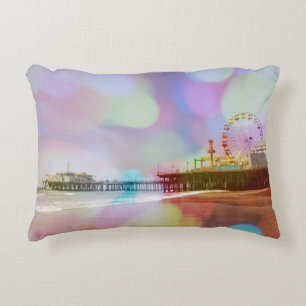 Colourful Blurry Bokeh Santa Monica Pier Accent Pillow