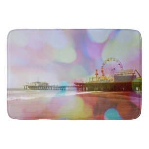 Colourful Blurry Bokeh Santa Monica Pier Bath Mat