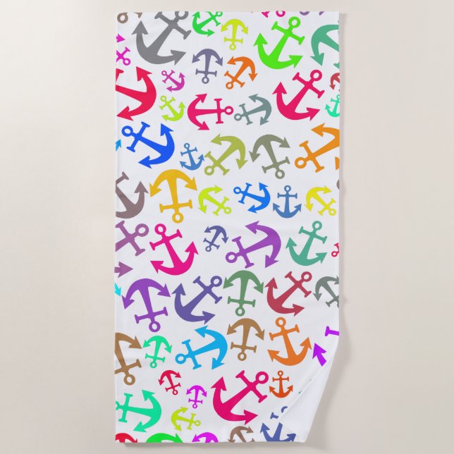 Colourful Boat Anchor Pattern Beach Towel (Front)