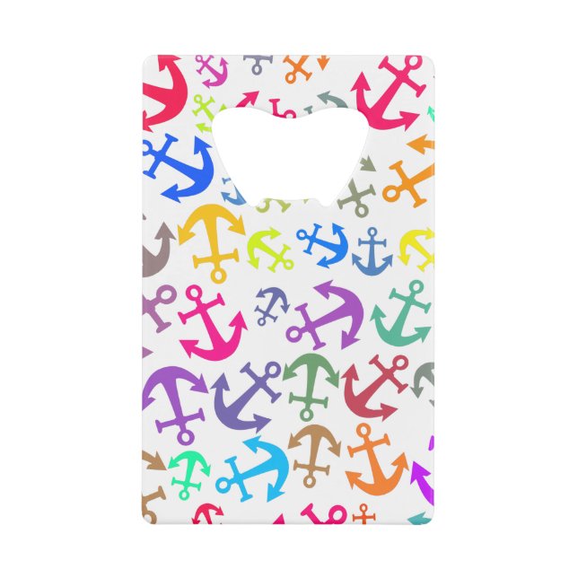 Colourful Boat Anchor Pattern Credit Card Bottle Opener (Front)