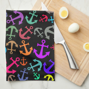 Colourful Boat Anchor Pattern Kitchen Towel