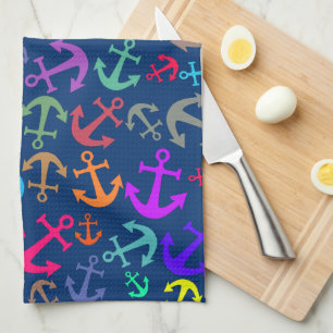 Colourful Boat Anchor Pattern Kitchen Towel