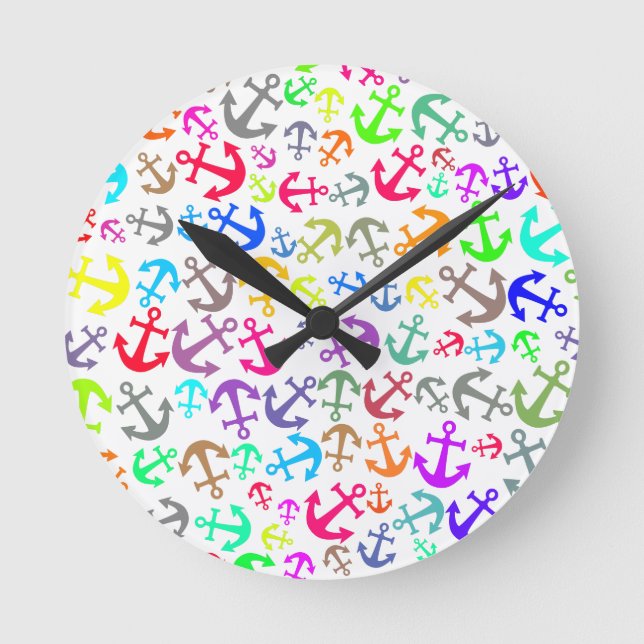 Colourful Boat Anchor Pattern Round Clock (Front)