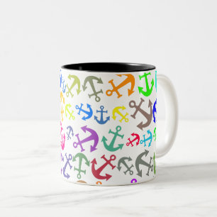 Colourful Boat Anchor Pattern Two-Tone Coffee Mug