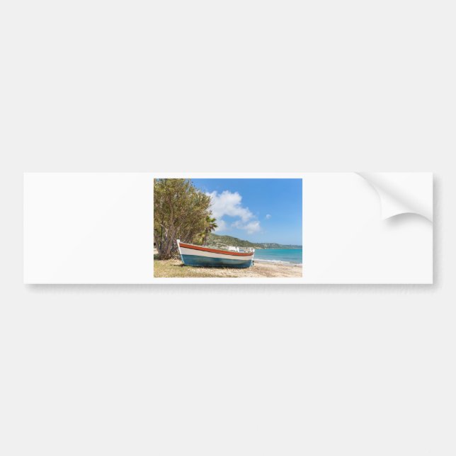 Colourful boat lying on greek beach bumper sticker (Front)